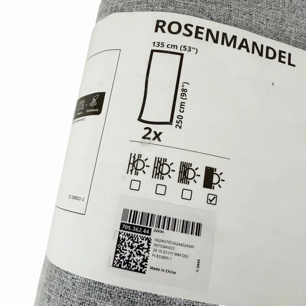 ROSENMANDEL Black-out Curtains 1 Pair Lt Gray With Heading Tape Lining 53”x98”